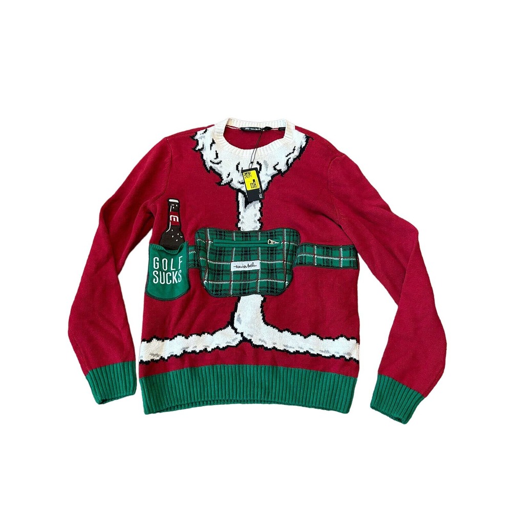 Travis Mathew St Nick Ugly Christmas Sweater small Zip Pocket Beer Holder